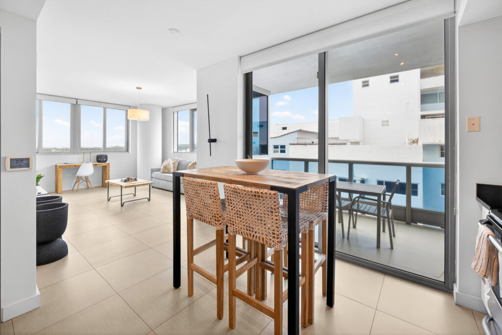 Furnished dining area at Monte Carlo Miami Beach short-term rental, 6551 Collins Avenue North Beach